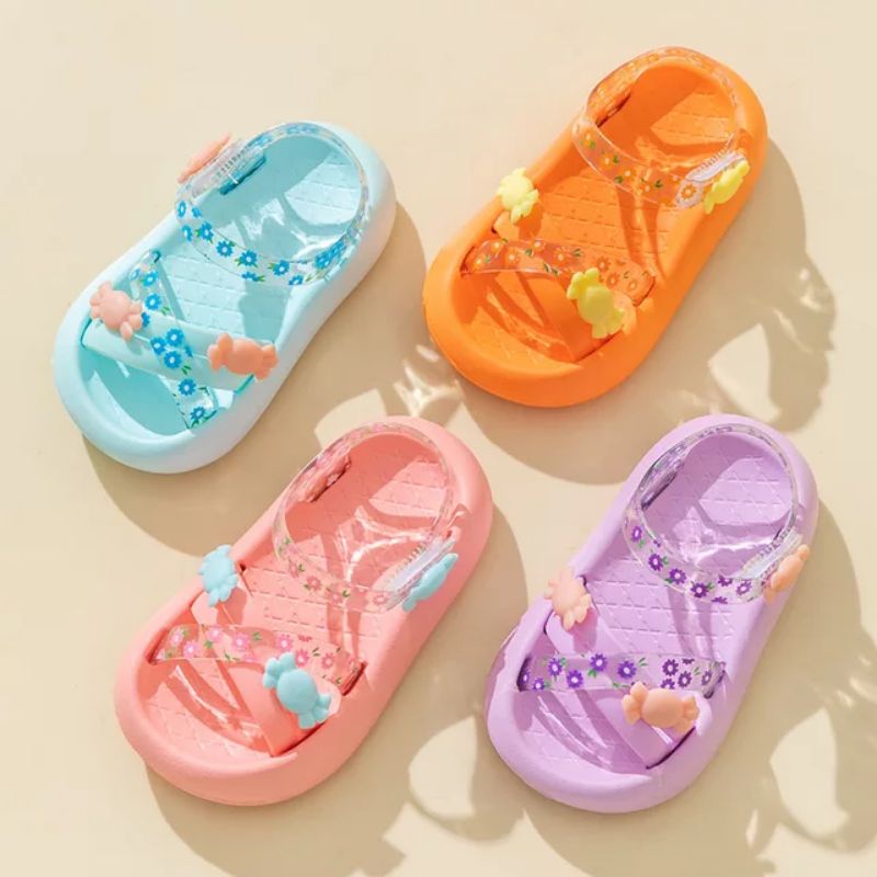 Minipetite SH2245 Sepatu sendal anak jelly transparan sol tinggi bunga permen candie floweri cute lucu size 14 - 19 untuk anak 1 sd 6 tahun