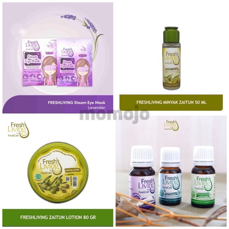 Fresh Living Freshliving by FreshCare Steam Eye Spa Mata | Minyak Zaitun 50 ML | Lotion 80 gr |  Essential oil Lavender, Eucalyptus, Peppermint 10ml