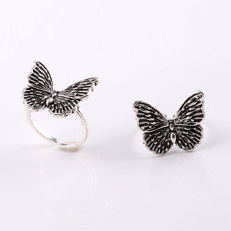 Cincin Jari Telunjuk Model Terbuka Desain Kupu-Kupu hollow Gaya retro Korea hip hop butterfly