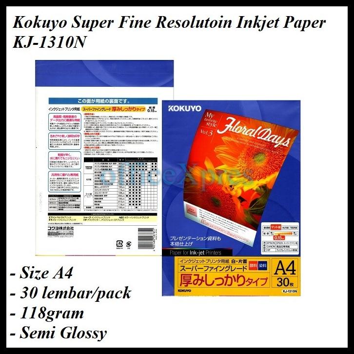 

Inkjet Paper A4 Kokuyo / Kertas Foto Jepang Semi Glossy 118Gr Kj-1310N