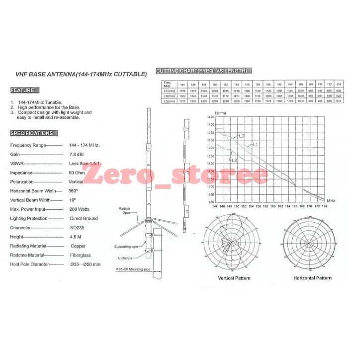 Sky2 F23H Antena Base gedung Rig VHF 144-174 MHz bkn d antenna diamond f23h F-23H F 23H Rapi Orari Radio Amatir amateur F23 Sky 2 antena