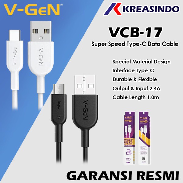 V-Gen Vgen VCB-17 Kabel Data Charger Type C Fast Charging Original Resmi