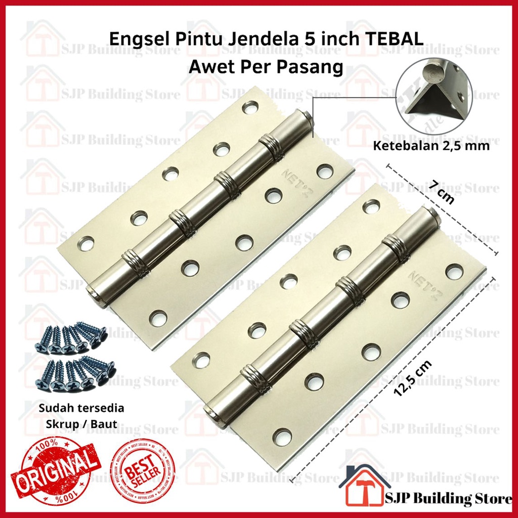 Engsel Pintu 5 inch SILVER l Jendela TEBAL 5 inch l Stenlis Per Pasang