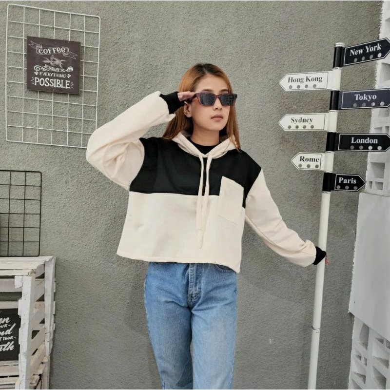 sweater hodie wanita) hodie sweater wanita) SWEATER AGNES POCKY HODIE