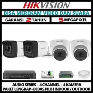 PAKET CCTV HIKVISION 5MP 4 CAHNNEL 4 CAMERA TURBO HD KAMERA CCTV & DVR FULL HIKVISION