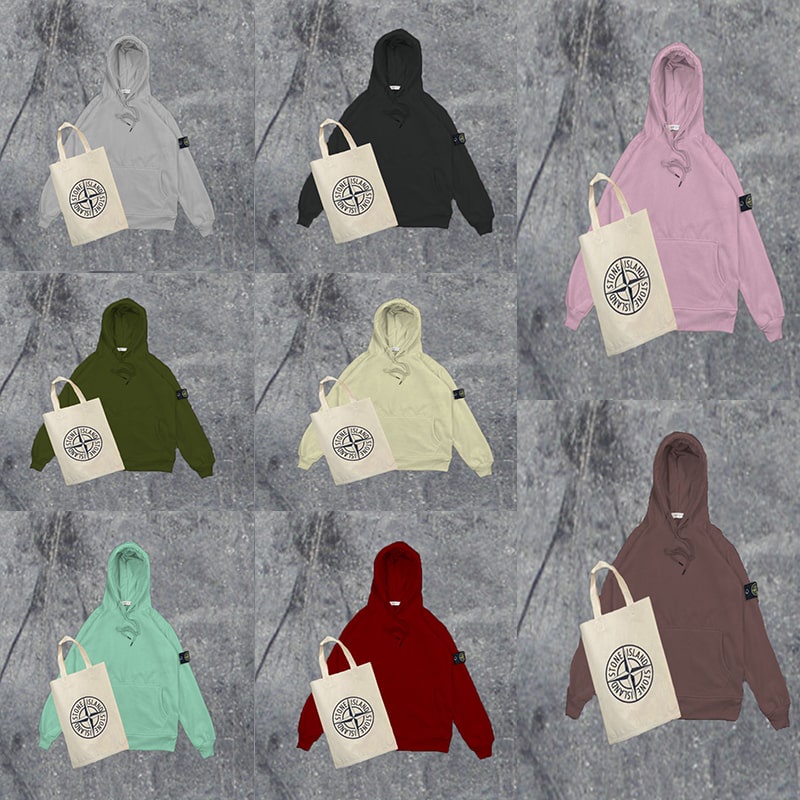 [BISA COD] HOODIE UNISEX STONE ISLAND FULL TAG FREE TOTEBAG