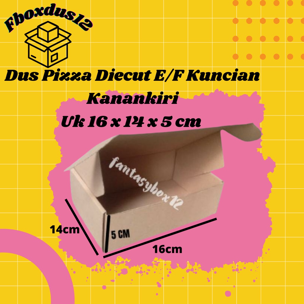 

DUS PIZZA/KARDUS/BOX DIECUT KUNCIAN KANAN KIRI Uk. 16x14x5 cm ( MINIMAL ORDER 10 PCS )