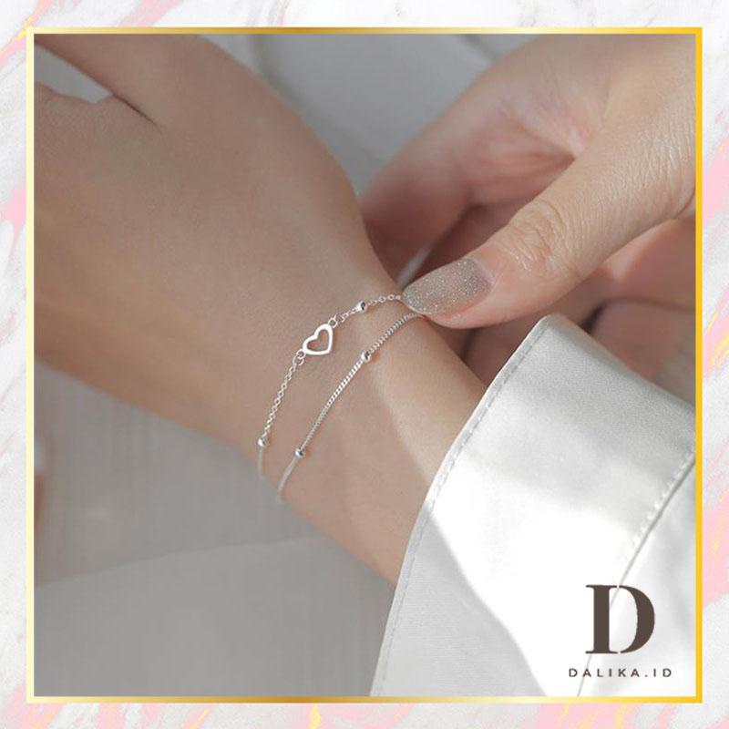 Gelang Wanita Rantai Hati Double Layer Stainless Dalika