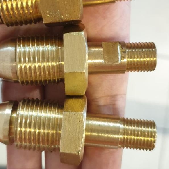 nepel tabung oksigen kuningan 5/8 in 22 mm drat luar ke 1/4 in drat