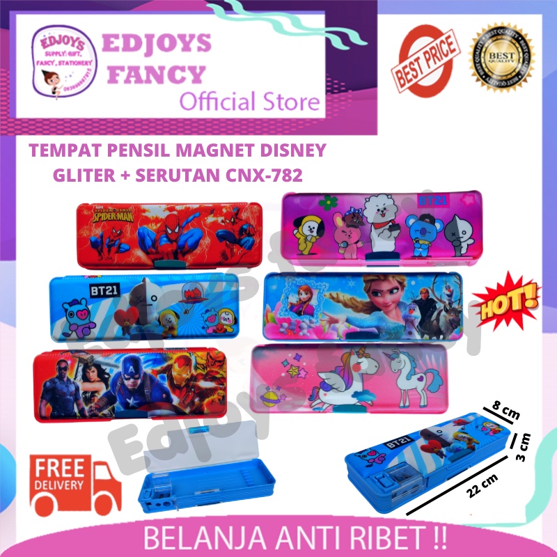 

Tempat Pensil anak cowok/cewek Kotak magnet aesthetic motif karakter disney gliter + serutan CNX-782