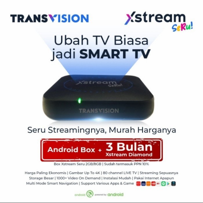 Produk Terbaru Android Tv Box Transvision Xstream Seru + 3 Bulan Xstream Diamond