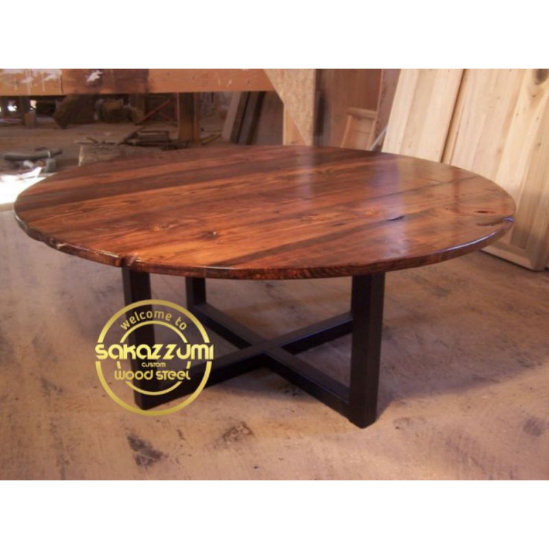 MEJA BULAT KAYU JATI