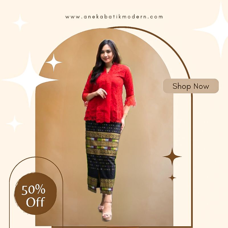 SETELAN KEBAYA BATIK BROKAT KUTUBARU BATIK ROK SPAN HITAM MERAH KUNING PUTIH BIRU TOSKA PESTA MURAH