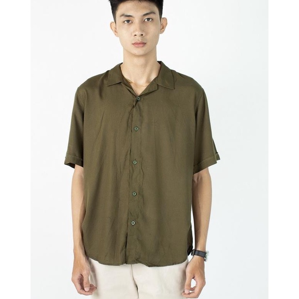 FortKlass Rayon Polos Army Kemeja Polos Pria Lengan Pendek Kasual Cowo - L