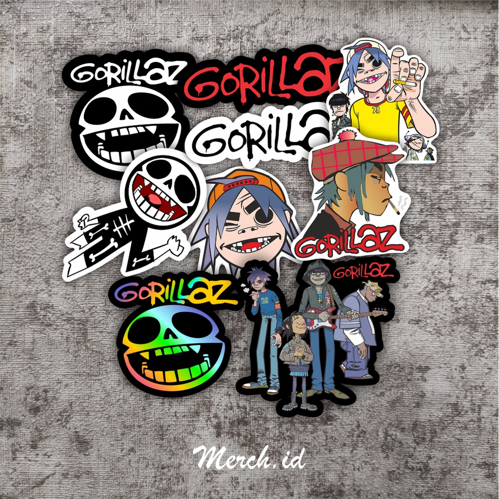 Stiker Band Gorillaz Large Size 9 Pcs Case HP Laptop Helm