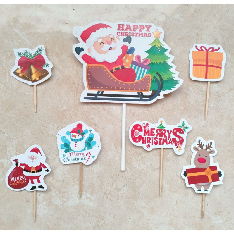topper tusukan hiasan nasi tumpeng cake kue hari raya natal merry christmas xmas