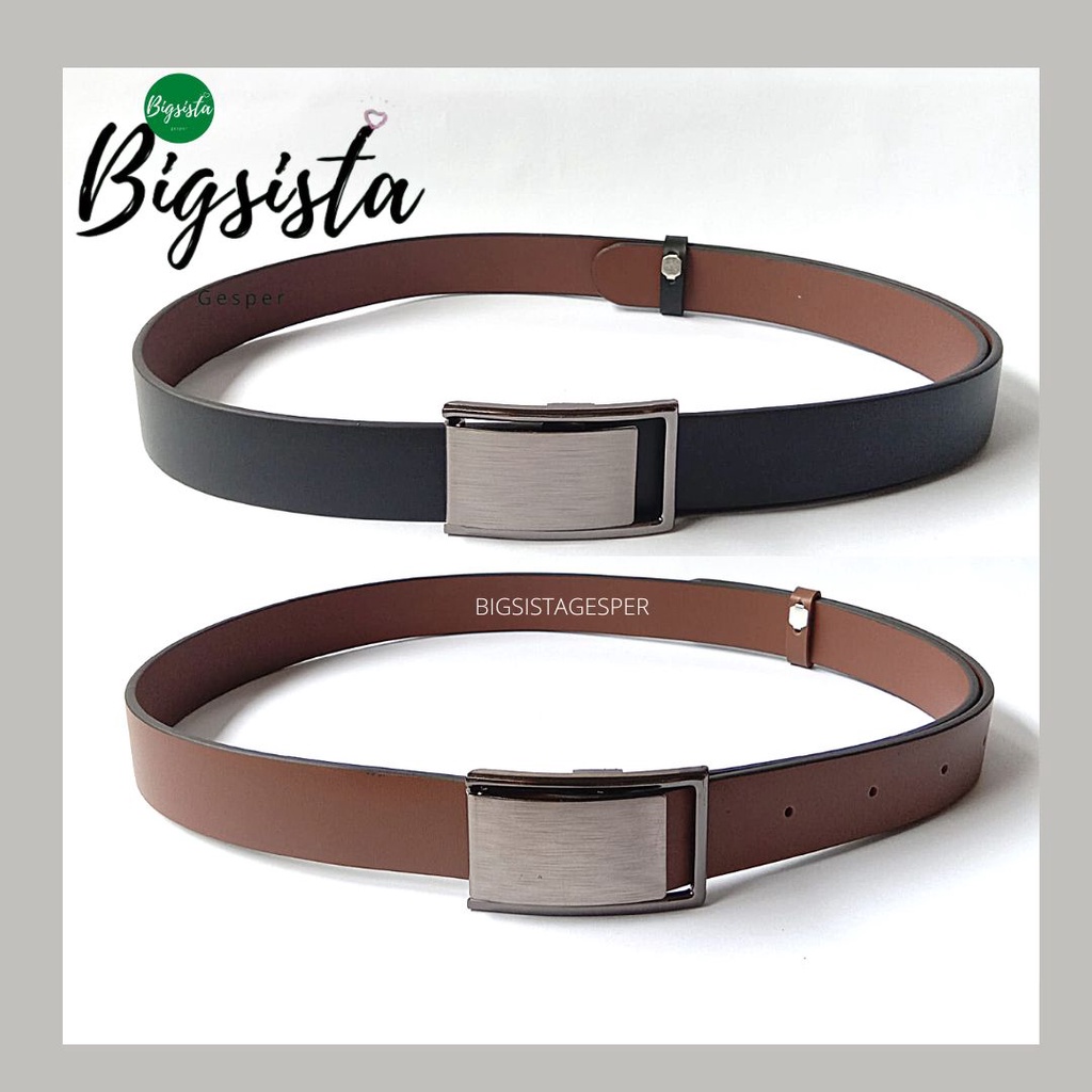 Ikat Pinggang Wanita dan Pria Model Polos Kepala Kotak Besi  Stainless Untuk Kerja Gesper  Unisex  Kepala Standar Formal Sabuk Cowok Cewek Hitam