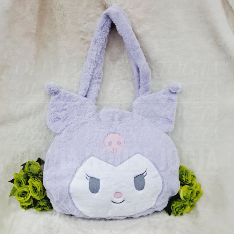 Tas Slempang Kuromi Ungu  Tote Bag Kuromi Bulu Ungu Tas Slempang Kuromi L