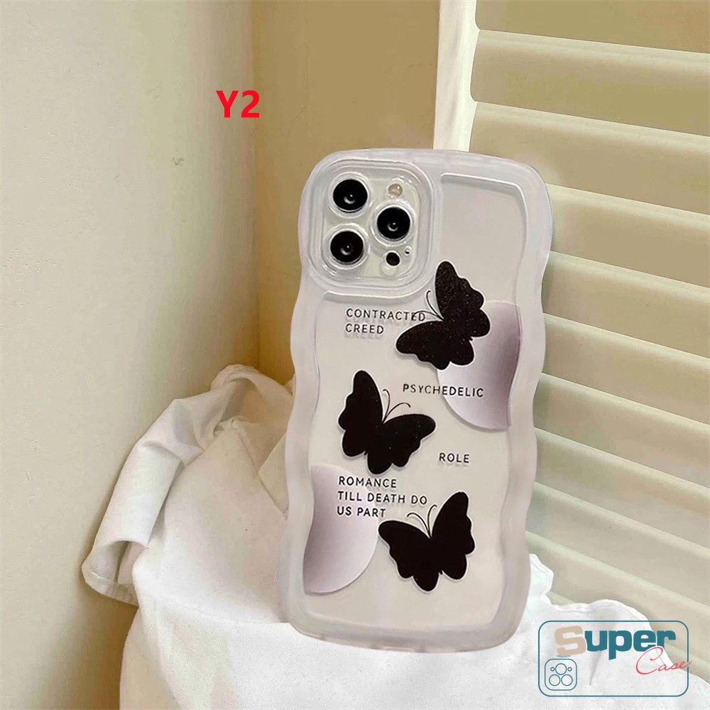 Case Untuk Realme C35 C15 C55 C25 5 5i 5s 6i C25s C12 C21Y C25Y C1 C11 C20A C20 Realme C11 2021 C20A C3 Shockproof Wavy Edge Fashion Romance Butterfly Soft TPU Cover