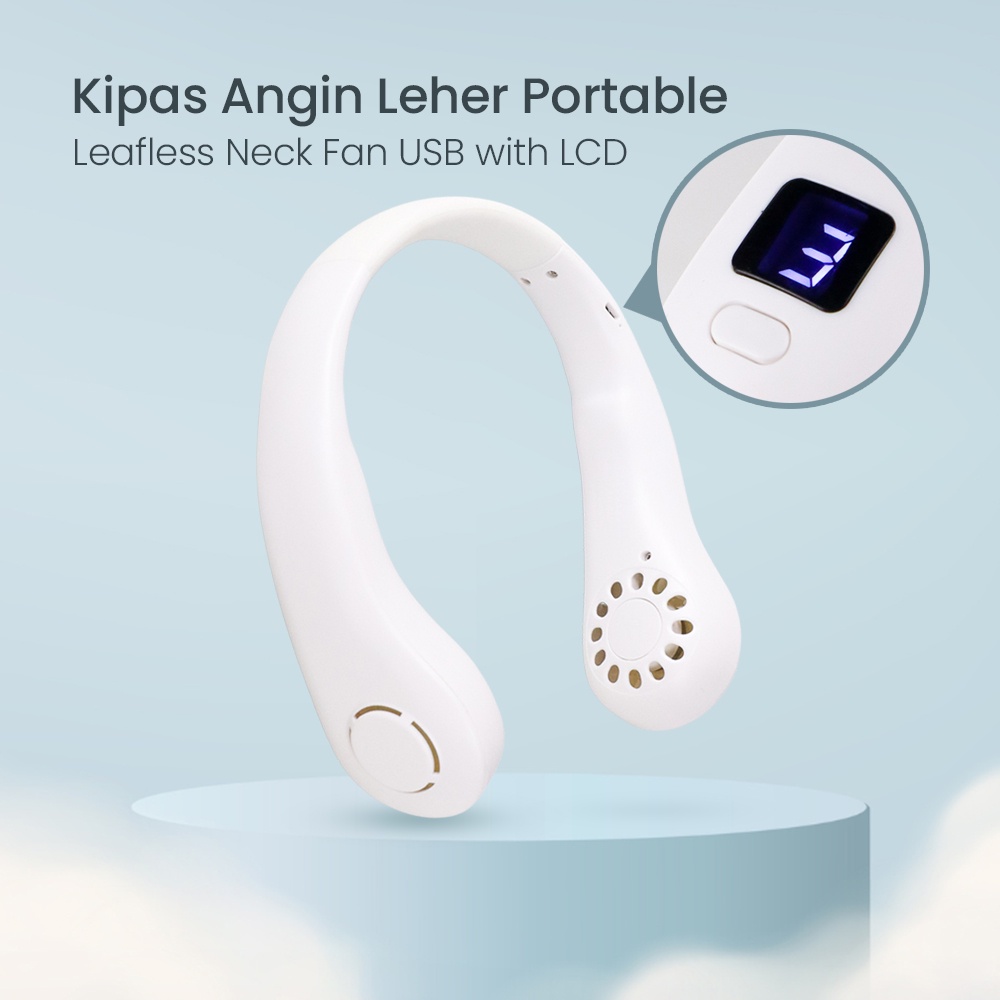 SOMEG Kipas Angin Leher Portable Sports Leafless Neck Fan USB with LCD - L23 Max - White