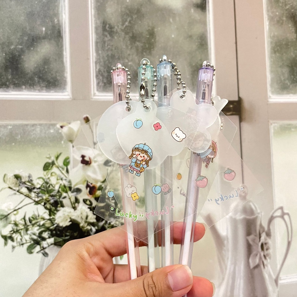 

pulpen pena tinta hitam gantungan sticker akrilik keperluan anak sekolah bisa COD pen lucu imut keren bolpen fancy unik elegan ATK alat tulis kantor termurah import