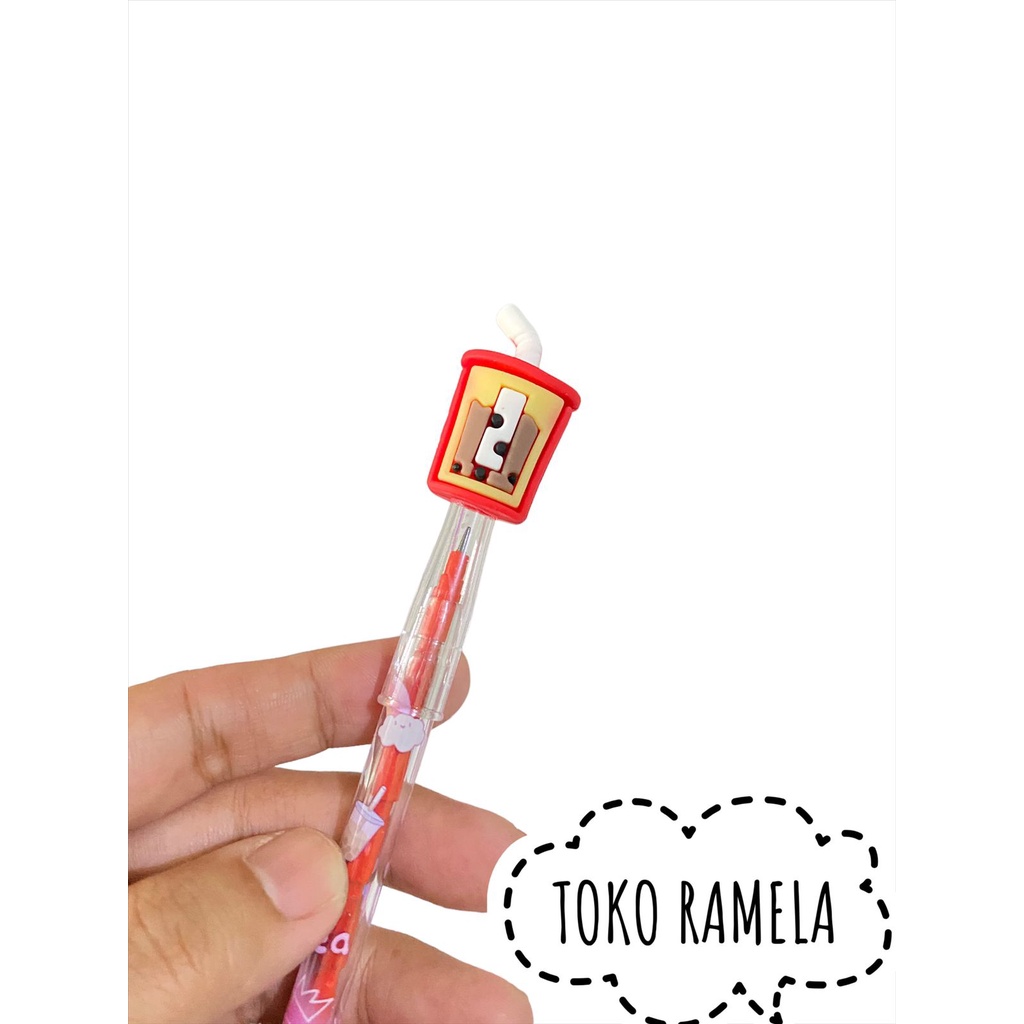 

6pcs PENSIL SUSUN TUTUP BENTUK BOBA/PENSIL TANPA SERUT