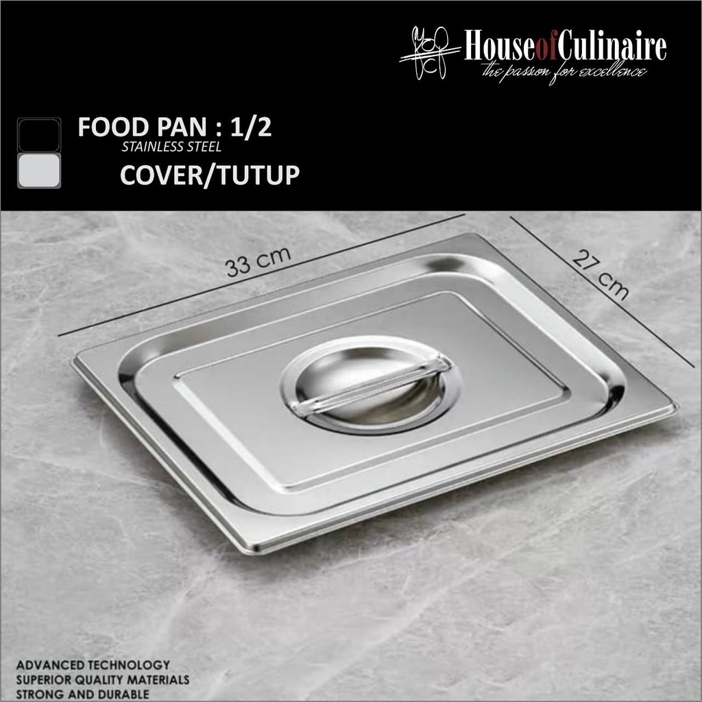 Tutup Food Pan Stainless 1/2 Tutup Gastronom Pan