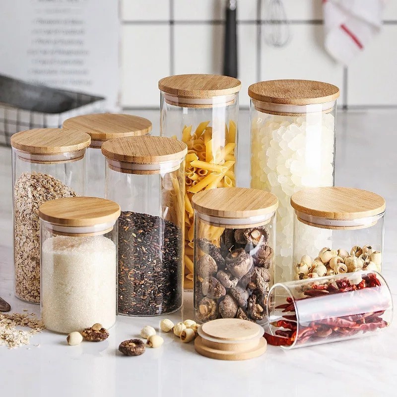 Toples Kue 3 Set Kaca Sealed Tank/  Tempat Cemilan Tutup Kayu