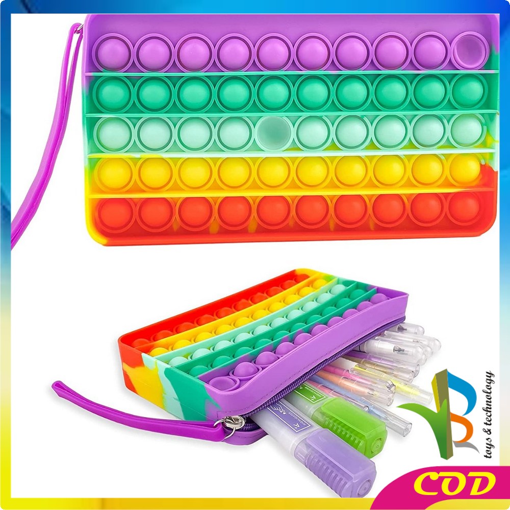 RB-A17 Tempat Pensil Pop It 2IN1 Mainan Pop It Rainbow dan Kotak Pensil Anak / Pencil Case Pop It Pen Holder / Kotak Pena Sekolah Tas Pensil Fidget Toys Push Pop It Pelangi