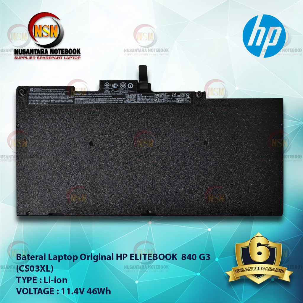 BATERAI LAPTOP HP ELITEBOOK 840 G3 ZBOOK 15U CS03XL 11.4V 46Wh ORIGINAL