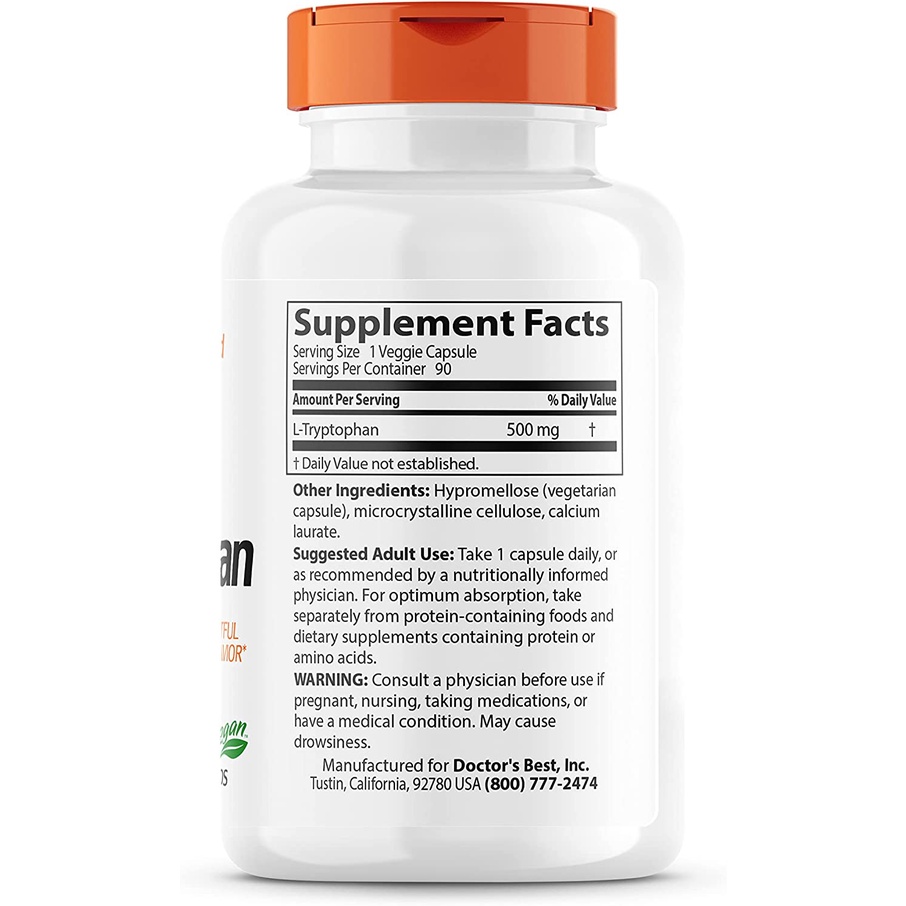 Doctors Best L Tryptophan 500mg 90Cap Bantu Tidur Lelap Mood Positif
