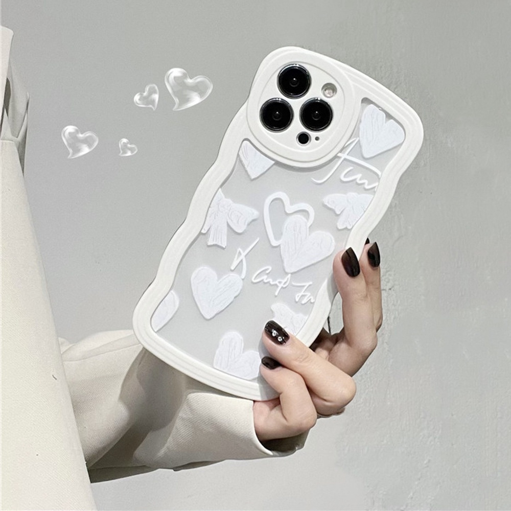 Case Motif Gelombang Hati Putih Kompatibel Untuk14 13 12 11 Pro Max7 8 Plus XR X XS Max Se2020 2022 Casing Ponsel Bening Soft Cover