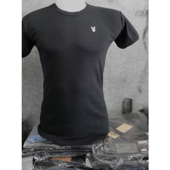 Kaos Dalam Pria Body Fit O Neck Original Playboy Bahan Katun Lembut - Hitam, M