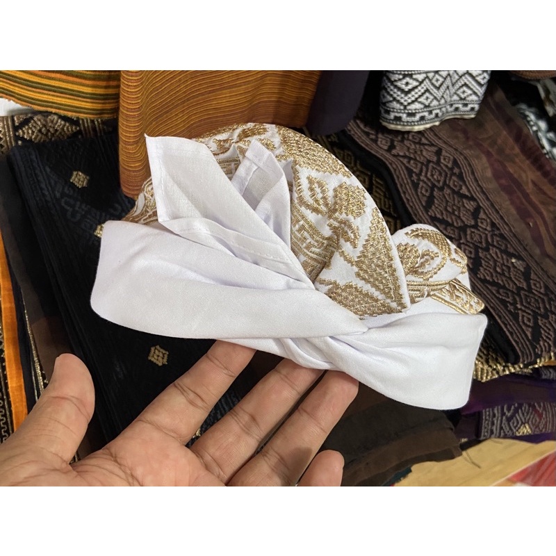 Udeng Putih bordir semi songket, bahan bungkulan (tebal)