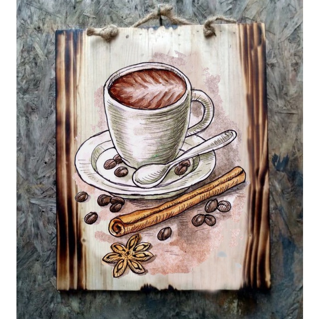hiasan dinding dekorasi dinding lukisan kayu coffee kopi cafe