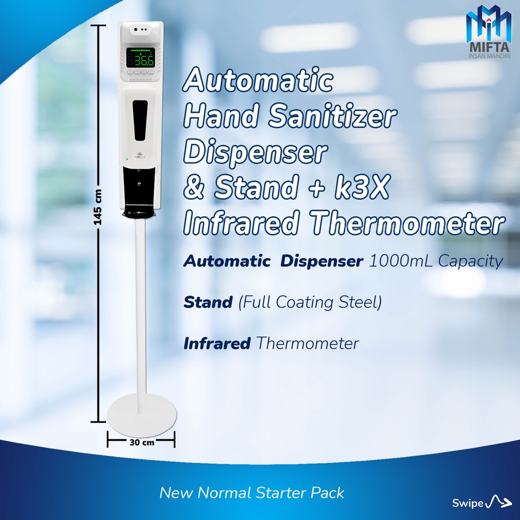 OTOMATIS HAND SANITIZER DISPENSER + TERMOMETER INFRARED K3X + STAND