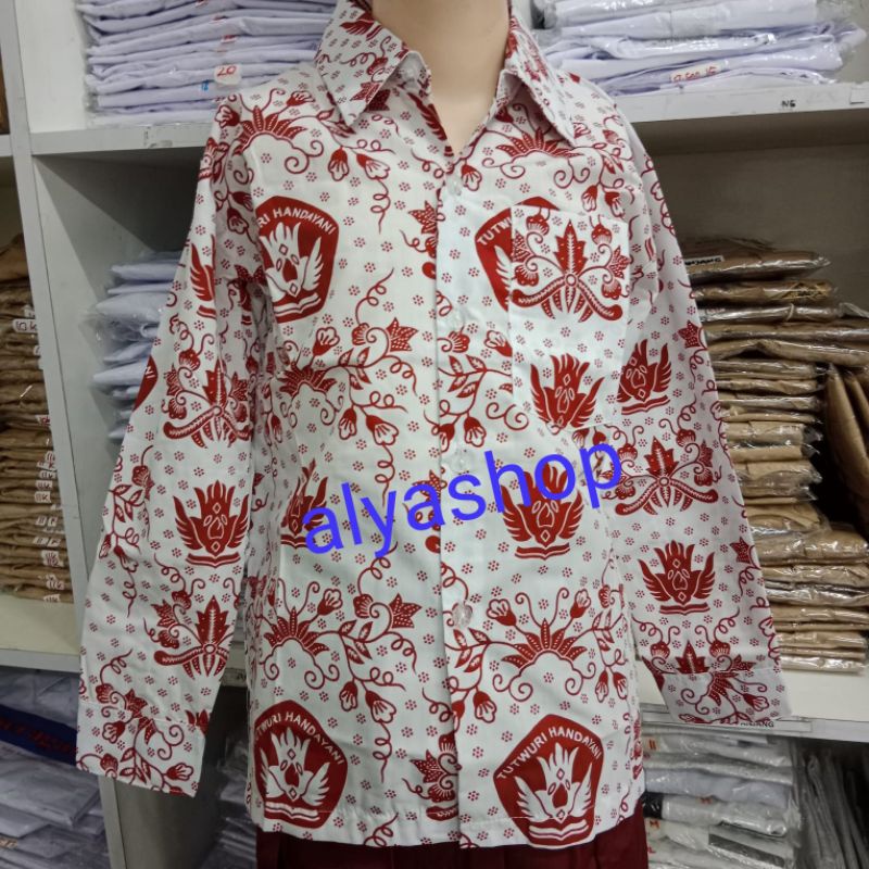 Baju Seragam Batik Merah  l   Batik SD Tutwuri Handayani Merah Lengan Panjang