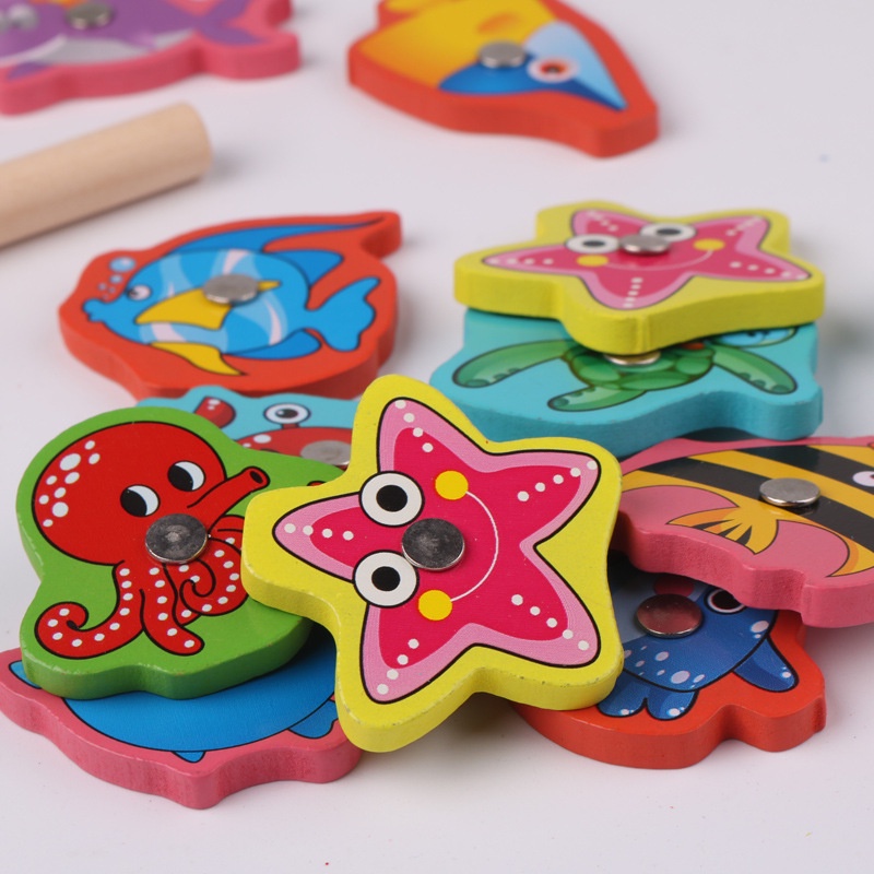 mainan anak pancing ikan kayu magnet kayu mainan edukasi fishing game pancingan