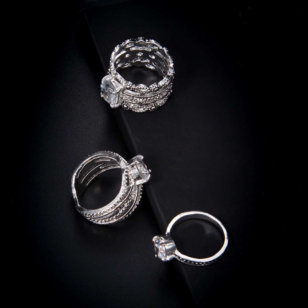 Set 3 Pcs Cincin Berlian Imitasi Model Hollow Gaya Vintage Untuk Wanita