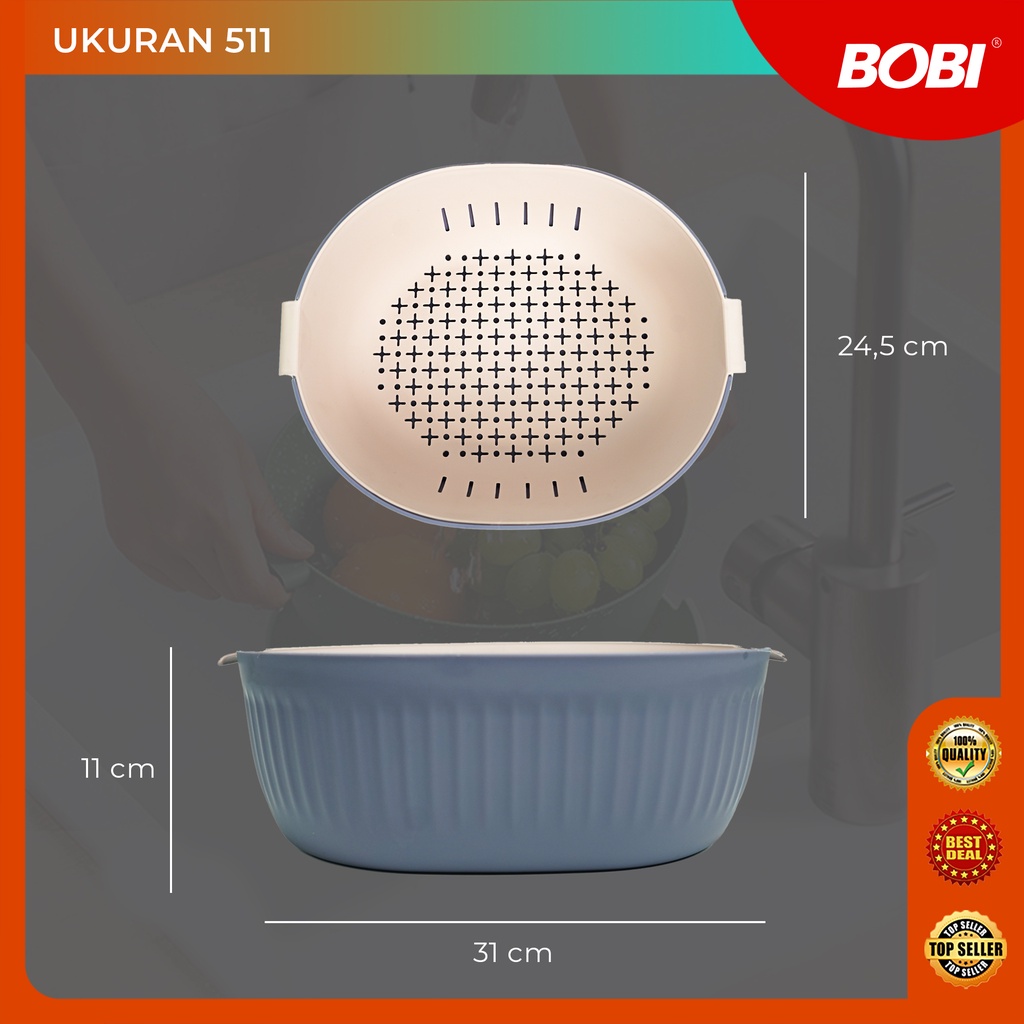 Saringan Baskom Buah atau Sayur Putar / Pengering &amp; Pencuci Makanan Double Layer - Rolling Colander Double Layer