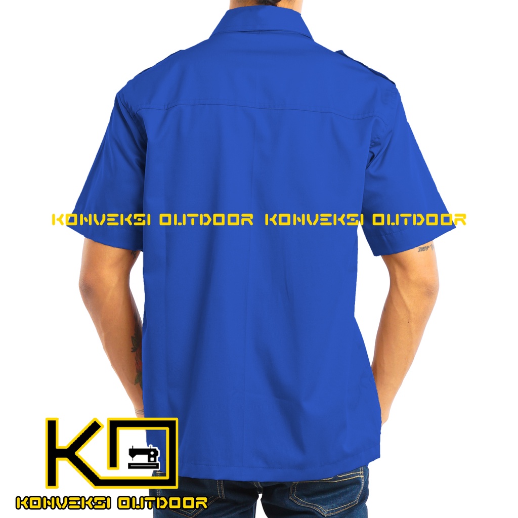 BAJU KEMEJA LAPANGAN SERAGAM ATASAN PDL PDH OUTDOOR LENGAN PENDEK - Pakaian Kerja Kantor Group Cargo Gunung Taktikal Comunitas Kemeja Dinas PNS Safari Satpam Security Keamanan American Amerika Paspampres Partai Prabowo - Warna Biru Konveksi Outdoor