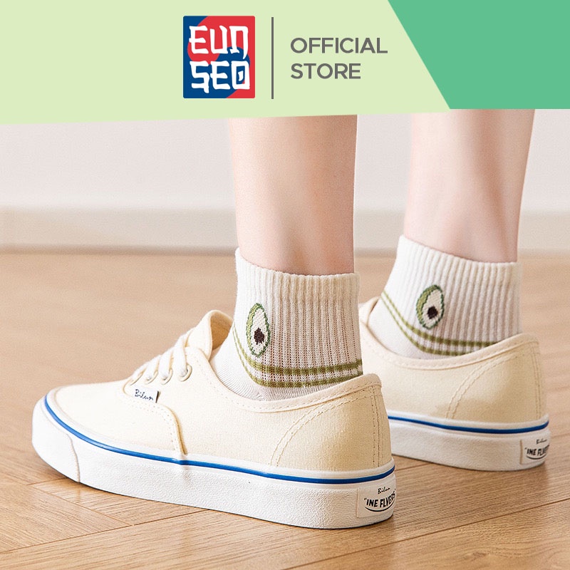 EUNSEO Kaos Kaki Pendek Wanita Motif Avocado Fashion Korea Kaoskaki Semata Kaki Premium