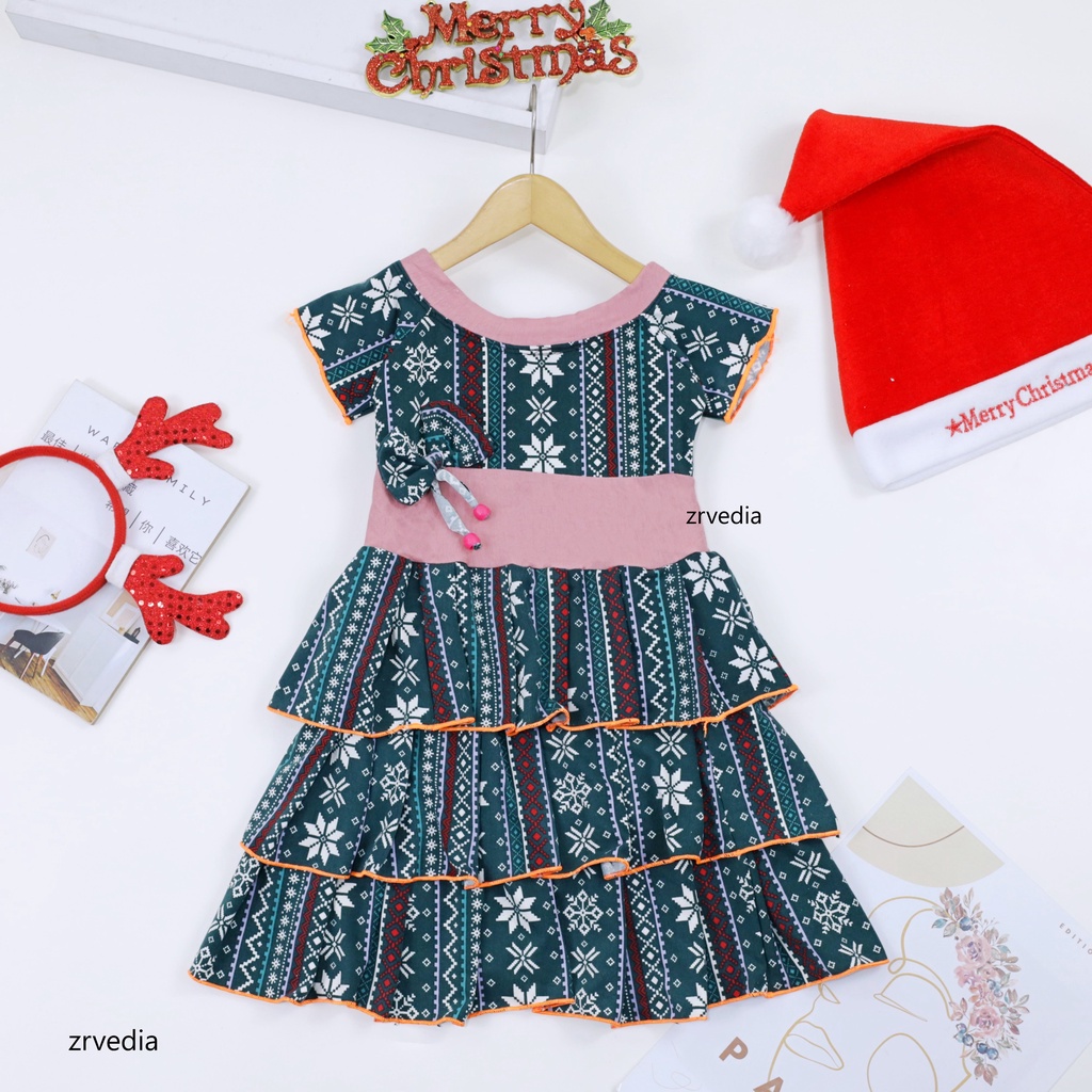 Dress Anneth Natal uk 1-2 tahun - Baju Gaun Pesta Kids Adem Murah Dres Anak Perempuan Harian