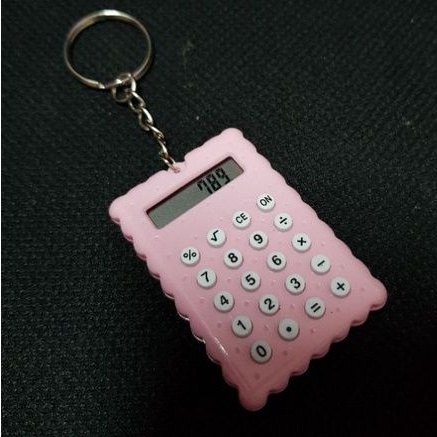 KALKULATOR MINI gantungan kunci 8 digit pink biru blue hijau green calculator keychain biskuit macaron