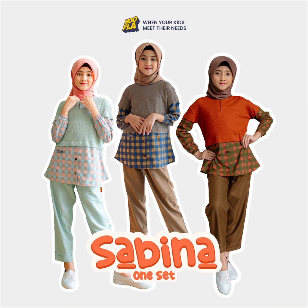 Kids Genic Sabina One Set atasan celana Baju Muslim Anak Perempuan  Bahan Katun Size M L XL XXL