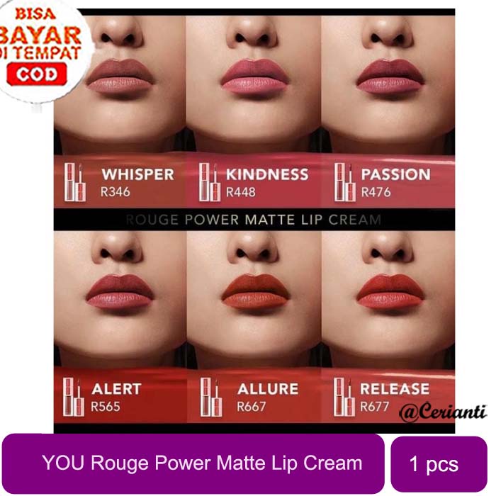 YOU Rouge Power Matte Lip Cream Lipstik | Matte Finish | Tahan Lama | Nourishing with Manuka Honey | Kosmetik_Cerianti