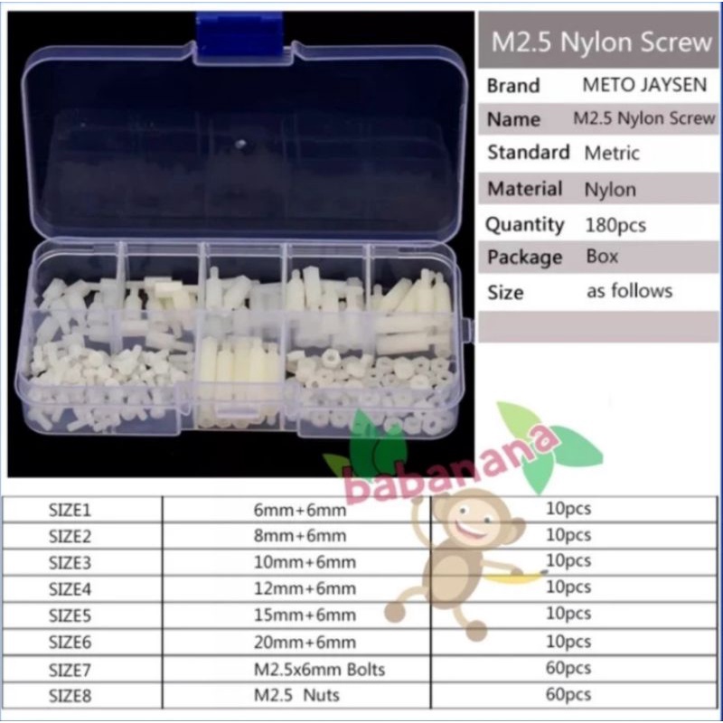 120pcs White Nylon M2.5 Hex Screw Standoff Spacer set baut mur kit