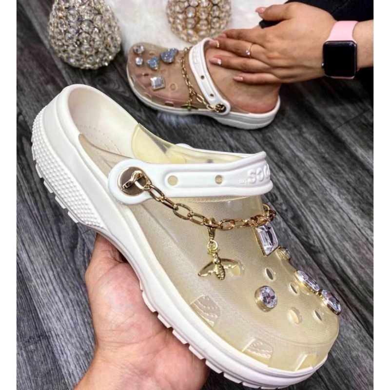 Crocs Classic Translucent Jibbitz Diamond / Sandal Crocs Translucent / Sandal Crocs wanita