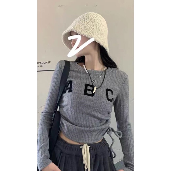 Crop Top Korea Baju Atasan Wanita Lengan Panjang Korean Style Atasan Wanita