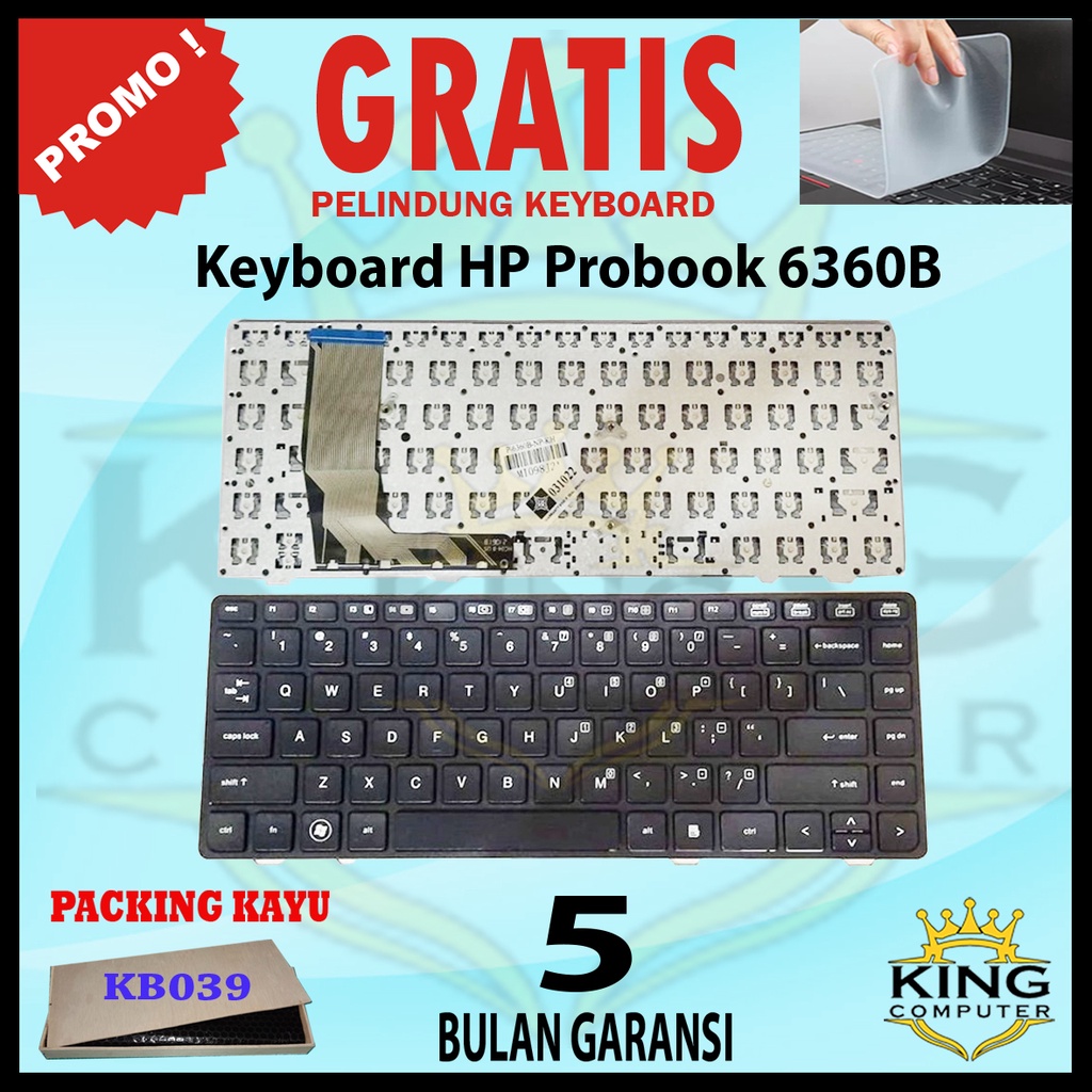 Keyboard HP Probook 6360B 6360T 6360 BLACK No Pointer GRATIS KEYBOARD PROTECTOR